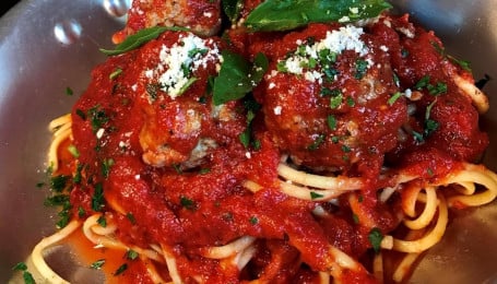 Homemade Meatballs Over Imported Linguine