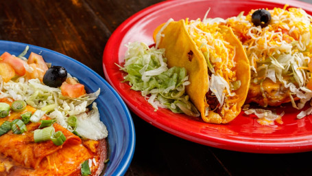 #5 Shredded Beef Taco, Bean Tostada And Cheese Enchilada