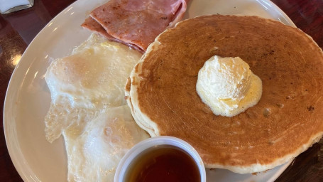 Blueberry Pancakes, Eggs, Meat